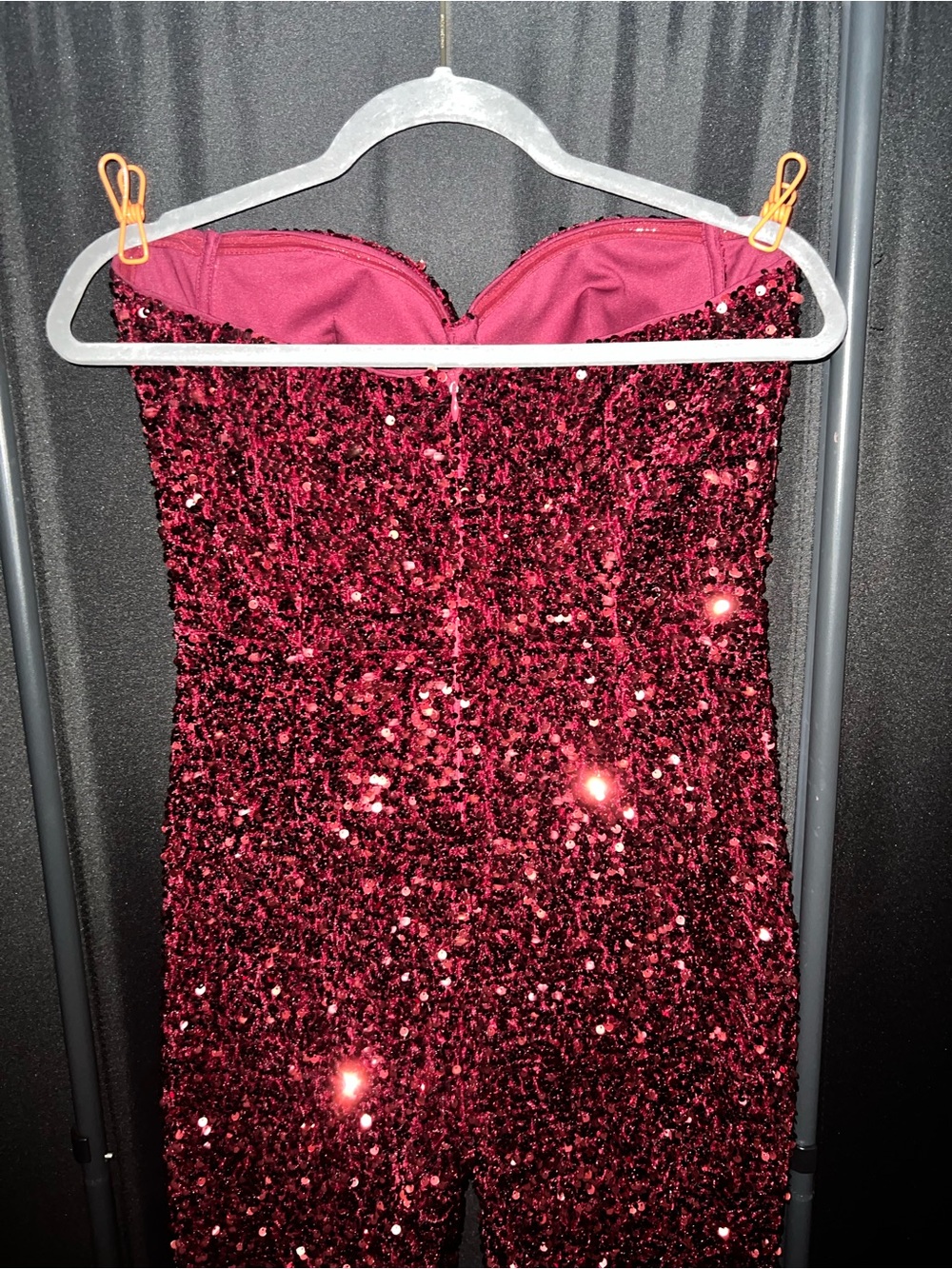 Fashion Nova Strapless Burgundy Sequin Romper Jumpsuit - Picture 8 of 10